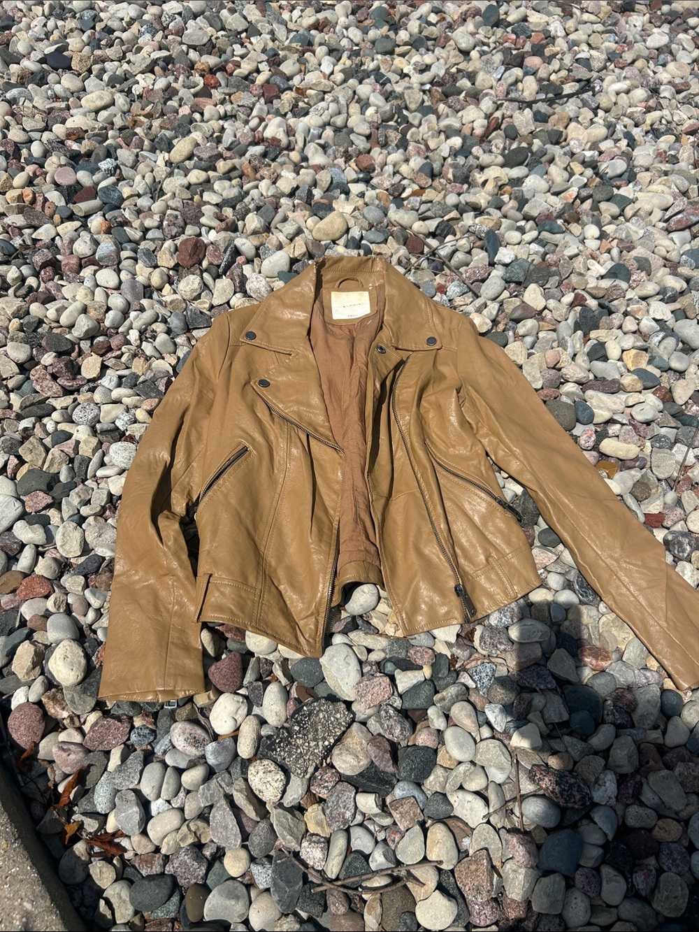 Vegan Leather Moto Jacket in Tan - Women